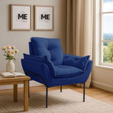 Imagem de Poltrona Decorativa Opala Amamentação Para Sala Base De Ferro preto Suede MEecommerce