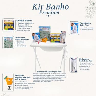 Imagem de Kit Banho Bebê Branco Granado Básico Completo Premium Banheira Suporte