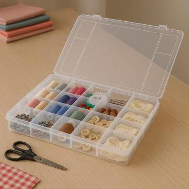 Imagem de Caixa Organizadora Costura Grande Linhas Agulhas Porta Parafusos Prego