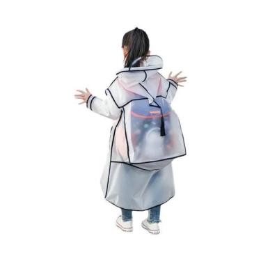 Imagem de Capa De Chuva Transparente Impermeável De EVA Para Crianças Com Mochil