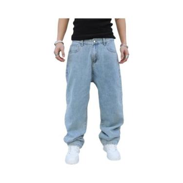 Imagem de Calças Jeans Masculinas Oversize, Corte Reto, Casual, Cor Sólida, Pern