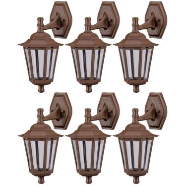 Imagem de Jogo 6 Arandelas Gregas Luminária Parede 37cm Marrom Colonial Lente Transparente Dital