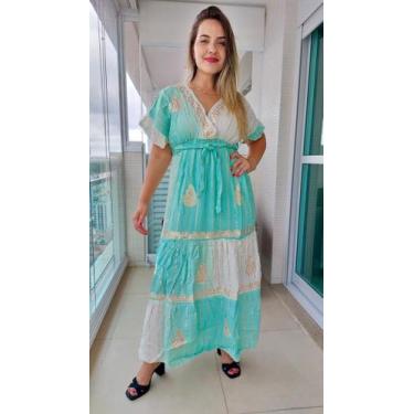 Imagem de Vestido Longo Indiano Lurex Luxo Boho Chic c/ Forro-c102 - Aleci Fashi