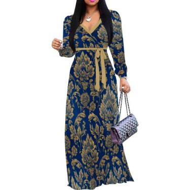 Imagem de Vestido maxi Girlair feminino plus size floral com cinto e decote em V