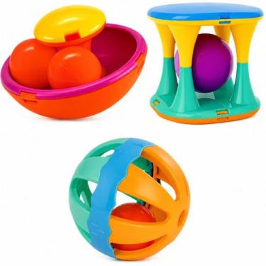 Imagem de Kit Completo 3 Brinquedos Educativos Esferas Chocalhos Diversão Infant