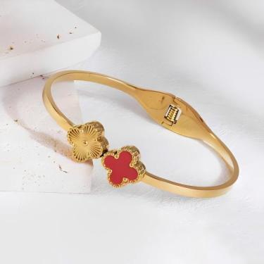 Imagem de Bracelete feminino trevo pulseira dourada banhada ouro aço inoxidável 