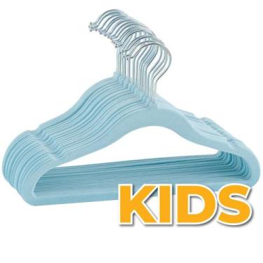 Imagem de Kit 50 Cabides Veludo Infantil Azul Antiderrapante Slim 30cm Roupas Be