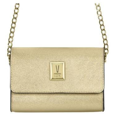 Imagem de Bolsa Vizzano Clutch Craquelê Strass Feminina 10032.9, Único, Dourado
