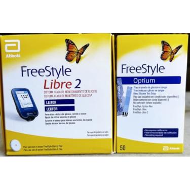 Imagem de Combo Monitor FreeStyle Libre Leitor 2 plus + 100 Fitas Optium