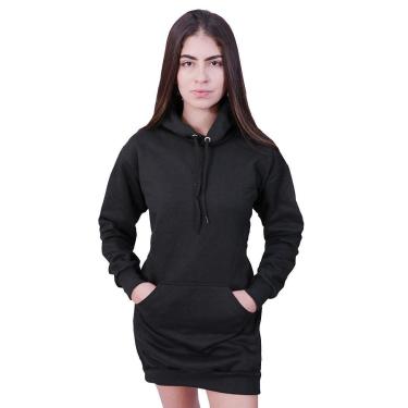 Imagem de Vestido Moletom Plus Size Com Bolso E Capuz Preto-Feminino
