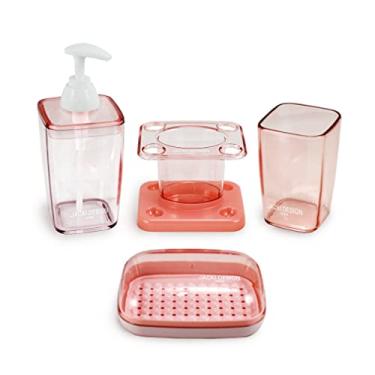 Imagem de Kit Banheiro com 4 Peças Porta Sabonete Loção Escova e Copo (Salmão)