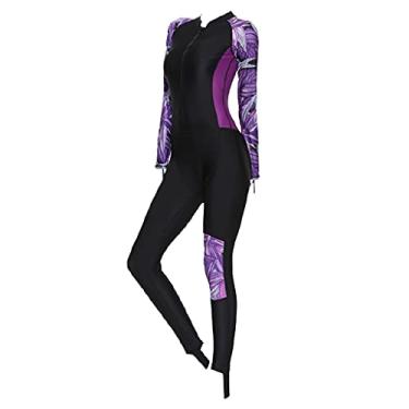 Imagem de Colcolo Roupa De Mergulho Feminina, Trajes Molhados Para Mulheres Em Água Fria Roupa De Mergulho De Corpo Inteiro Para Mergulho, Mergulho, Surfe, Natação Canoagem -Roxo Gg