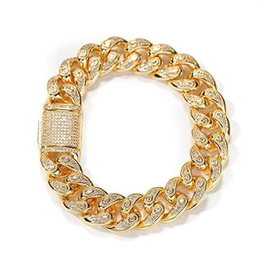 Imagem de Fantex Colar e pulseira folheada a ouro 18K 15 mm Iced Out Miami Cuban Link de corrente, joia de hip hop de diamante simulado CZ brilhante com corte marquise brilhante para homens