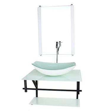 Imagem de GABINETE DE VIDRO PARA BANHEIRO 60CM AP CUBA OVAL CHANFRADA BRANCO FULL COM TORNEIRA CROMADA