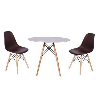 Imagem de Kit Mesa Jantar Eiffel 90cm Branca + 2 Cadeiras Charles Eames - Marrom