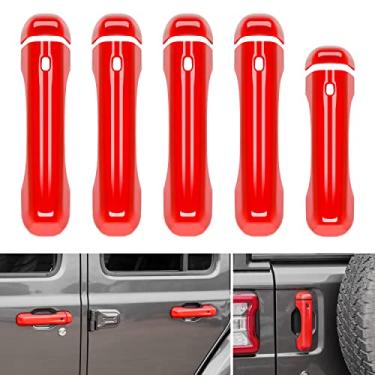 Imagem de CheroCar Kit de capa de maçaneta de porta vermelha para Jeep Wrangler JL JLU 4xe e Gladiator JT Sports Sahara Freedom Rubicon 2/4 portas