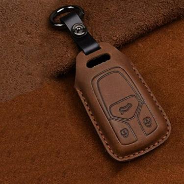 Imagem de CSHU Couro remoto masculino feminino porta-chaves porta-chaves capa porta-chaves anel porta-chaves, adequado para Audi A1 A3 A4 A5 Q7 A6 C5 C6, marrom