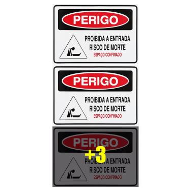 Imagem de Combo 6 Placas De Sinalização Perigo Proibida A Entrada Risco De Morte Espaço Confinado 30x20 Acesso - S-235/2 F9e