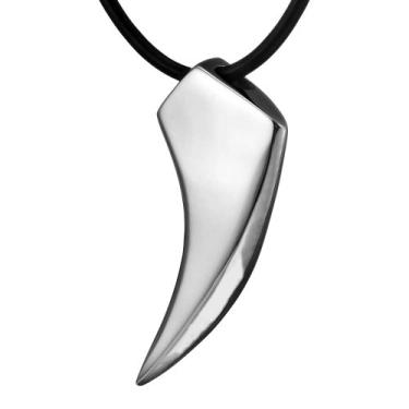 Imagem de Urban Jewelry Colar masculino preto 316l de aço inoxidável Alpha Spear Wolf com pingente de corrente, Couro, Sem Pedra Preciosa