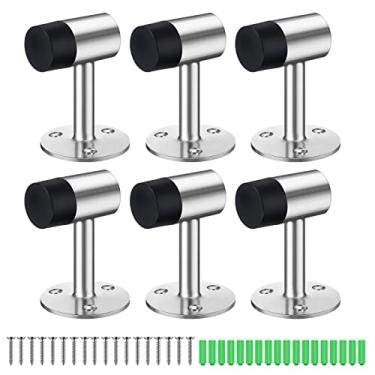 Imagem de Pacote com 6 batentes de porta de aço inoxidável resistente com batentes de porta de cabeça de borracha para parte inferior da porta protetor de rolha de portão escovado para porta piso de parede em casa escritório material escolar