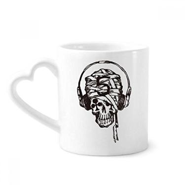 Imagem de Fone de ouvido crânio padrão musical ilustrar caneca café cerâmica copo coração vidro