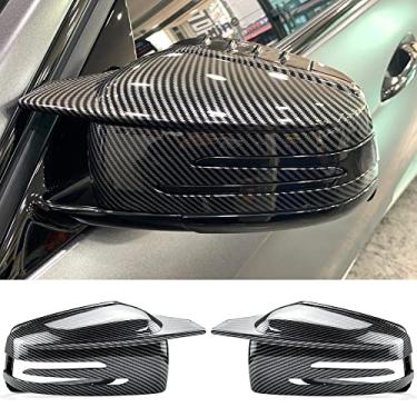 Imagem de Fouedy Tampas de espelho lateral para Mercedes Benz W176 W246 W212 W204 C117 X156 X204 W221 C218 A B C E S CLA GLA GLK Class Black Replace (fibra de carbono)