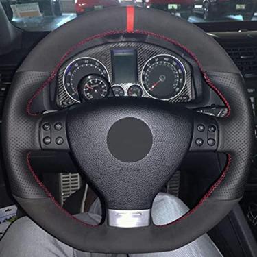 Imagem de Capa de volante de carro em couro preto e antiderrapante costurada à mão, adequada para Volkswagen Golf 5 Mk5 GTI VW Golf 5 R32 Passat R GT 2005