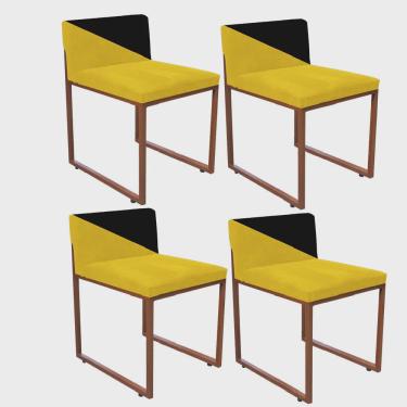Imagem de Kit 04 Cadeira Office Lee Duo Sala de Jantar Industrial Ferro Bronze Suede Amarelo e Preto - Ahazzo Móveis