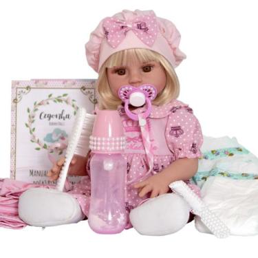 Boneca Bebê Reborn Princesa Larinha Loira Roupa Creme 53cm