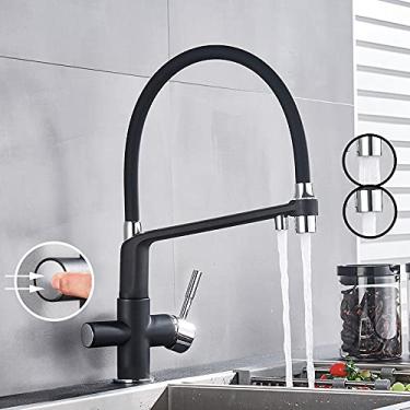 Imagem de Torneira com filtro de água para cozinha, latão, bebedouro filtrado, misturador de bica dupla, rotação de 360 graus, torneiras com recurso de purificação de água, preto C