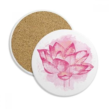 Imagem de Caneca de porta-copos de flor de lótus rosa aquarela caneca de proteção de mesa pedra absorvente
