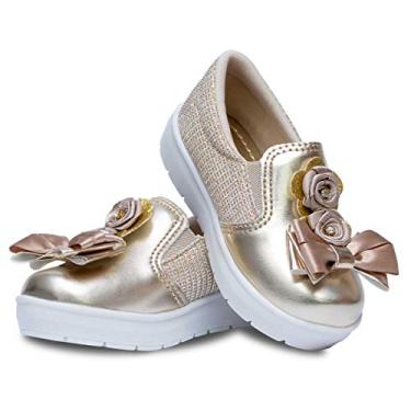 Imagem de Tênis Slip On Infantil Menina Laço Flores 11.42 (22, Dourado)