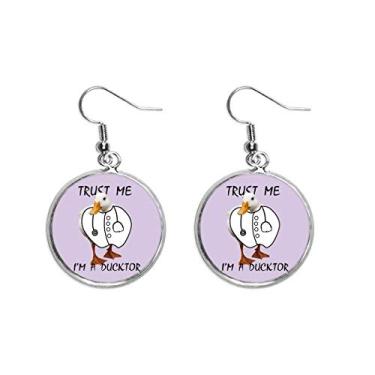 Imagem de Duck Doctor Clothes Estetoscópio Brinco Pingente de Orelha Prata Joia Feminina