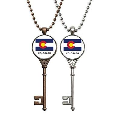 Imagem de OFFbb-USA Colar com pingente de bandeira do estado americano do Colorado para decoração de casais