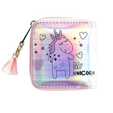 Imagem de Carteiras curtas com design de unicórnio e arco-íris da Timlee, Dancing Unicorn, 10X10X2.5cm