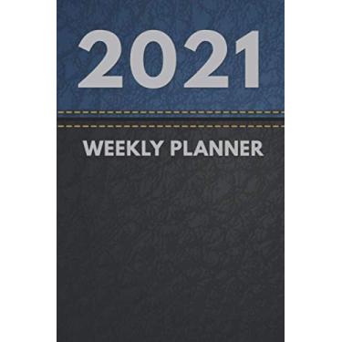 Imagem de 2021 Weekly Planner: Weekly Monthly Planner Calendar Appointment Book For 2021 6" x 9" - Black Blue Fake Vegan Leather Cruelty-Free Edition