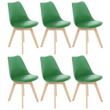 Imagem de Kit 6 Cadeiras Jantar Cozinha Leda Eames Com Assento Estofado Verde Bandeira