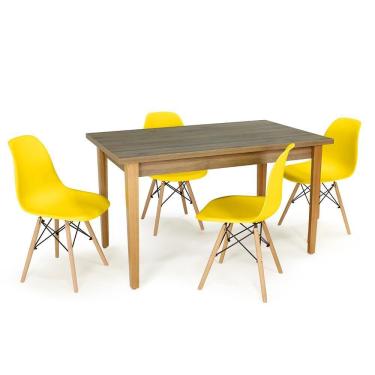 Imagem de Conjunto Mesa de Jantar Retangular Luiza 135cm Natural com 4 Cadeiras Eames Eiffel - Amarelo