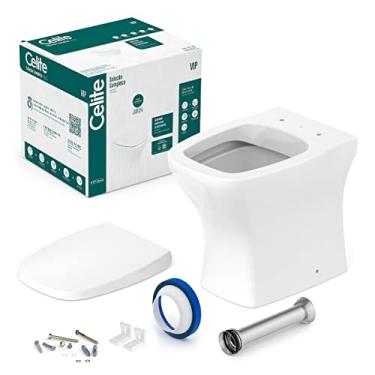 Imagem de Celite, Kit de bacia convencional rimless com assento PP softclose e itens de instalação Vip, branco