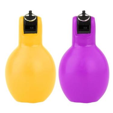 Imagem de shamjina 2pcs apitos de aperto de mão, apito de treinadores, apito esportivo portátil de pvc macio, apito de treinador para caminhadas ao ar livre futebol, Amarelo e Violeta