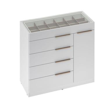 Imagem de Cômoda Porta Joia Tampo Vidro 5 Gavetas Corrediças Telescópicas Lume Branco Demartêz