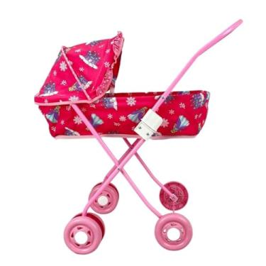 Imagem de Carrinho De Boneca Berço Dobrável Com Armação de Metal M&P Rosa Com Diversas Estampas Para Escolher (Estampa 1)