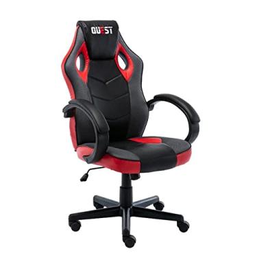 Imagem de Cadeira Gamer Giratória em Couro Quest Fratini Móveis Preto/vermelho