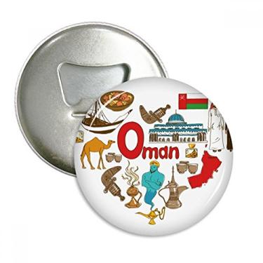 Imagem de Oman Love Heart Landscap Abridor de garrafa redondo com a bandeira nacional de Omã, broche com ímã, 3 peças