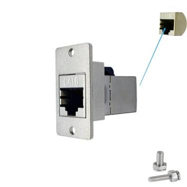 Imagem de SHANFEILU Adaptador de rede RJ45 retangular montagem em painel 8P8C fêmea para fêmea Cat5/5e/6 conector de cabo Ethernet LAN escudo em linha acoplador de soquete de painel industrial prata