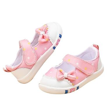 Imagem de Sandálias para meninas, crianças, laço, estampa floral, sapatos de lona antiderrapantes, sapatos de lona para bebês confortáveis e confortáveis tênis individuais, rosa, 4 Infant