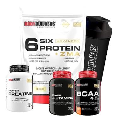 Imagem de Kit Six Protein Advanced 2kg + BCAA 100g + POWER Creatina 100g + POWER Glutamina 100g + Coqueteleira - Bodybuilders Sabor Baunilha