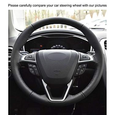 Imagem de MVMTVT Capa de volante de carro para Ford Mondeo Fusion 2013 2014-2019 Edge 2015-2018 2019, Capa de volante preta costurada à mão