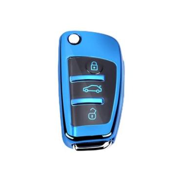 Imagem de CSHU Porta-chaves macio TPU masculino feminino capa porta-chaves do carro capa porta-chaves anel porta-chaves, adequado para Audi C6 A7 A8 R8 A1 A3 A4 A5 Q7 A6 C5, azul