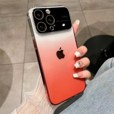 Imagem de Gradiente transparente claro fino caso duro para iphone 14 13 12 pro max 14 plus com capa de proteção de câmera de vidro, vermelho, para iphone 13